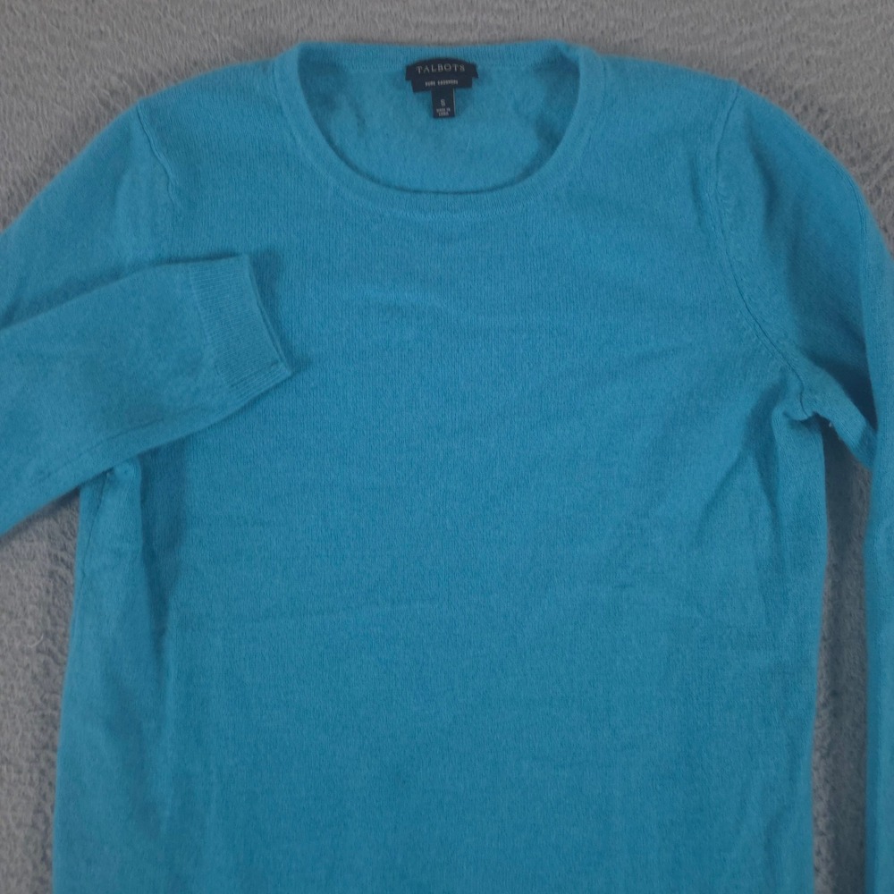 Talbots‎ Sweater Womens Small Blue 100% Pure Cashmere Crew Neck Pullover Office